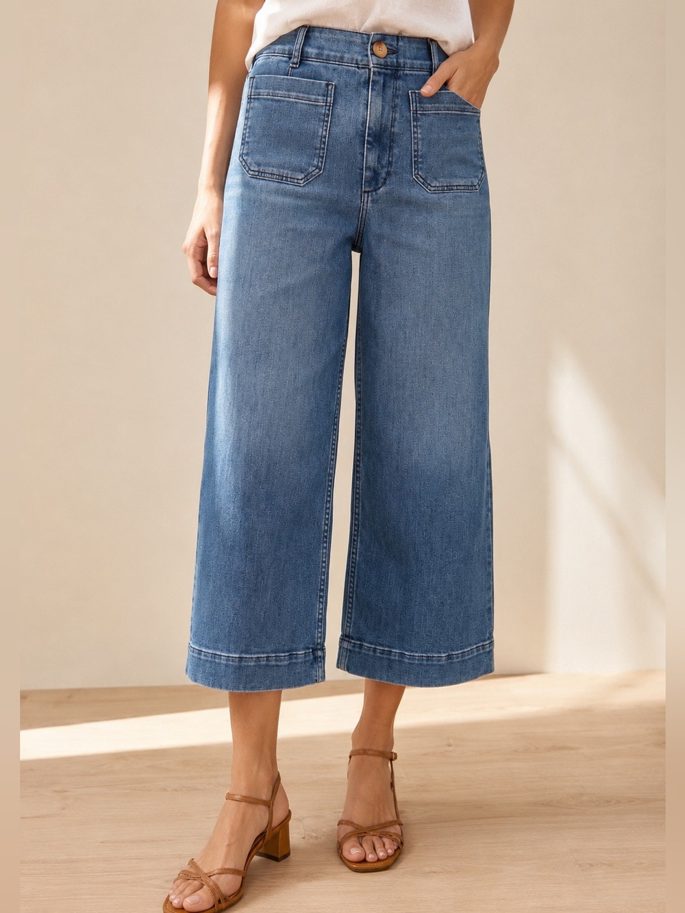 Maeve Collette Cropped Medium Wash Wide-Leg Jeans - 27P